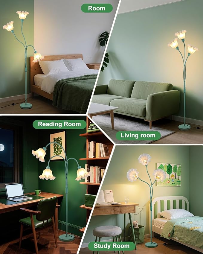 Lightdot Vintage Flower Floor Lamp for Living Room Modern Standing Lamp with DIY Flexible Branch Pole Spring Green Cute Floral Floor Lamps for Girls' Bedroom/Sofa Beside/Corner Decor(Bulbs Included)