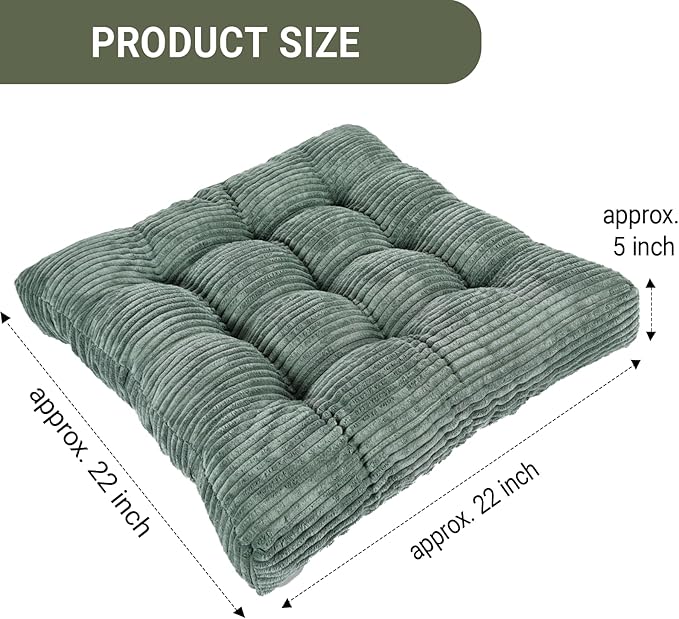 Meditation Floor Pillow Set of 2,Memory Foam Meditation Cushion for Adults Sitting, Large Square Thickened Seat Cushions for Yoga, Tatami Living Room (2, Dark Green)
