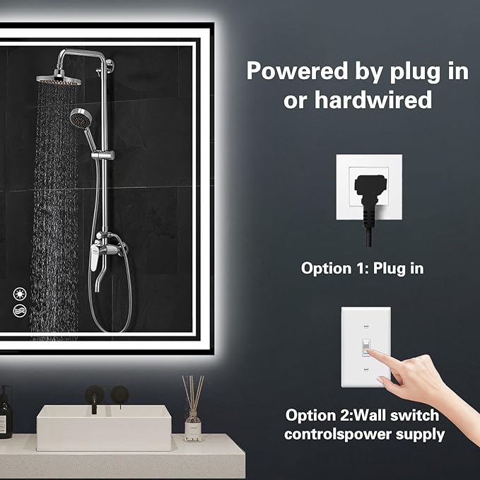24 x 32” LED Mirror for Bathroom with Lights Anti-Fogging Dimmable 3 Colors LED Bathroom Mirror with Lights Memory Function Smart Mirror Touch Sensor Square Wall Mounted