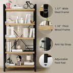 Real Solid Wood Bookshelf Shelves Rustic Vintage Industrial Etagere Bookshelf, Metal & Timber Free Vintage Bookcase, (Genuine Timber) (5-Tiers-Natural Finish)