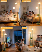 Lightdot 63IN Green Floor Lamp with U Pole, 2 Globe Mid Century Standing Lamps with Bulbs Included, Unique Vintage Dimmable Tall Floor Lamp for Living Room/Wedding/Party/Sofa Beside/Corner Decor