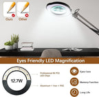 12X Magnifying Glass with Light and Clamp, Magnifier with Light Hands Free,84 LEDs Real Glass Lens Magnifying Lamp for Close Work, Repair, Reading, Craft (Black 2)