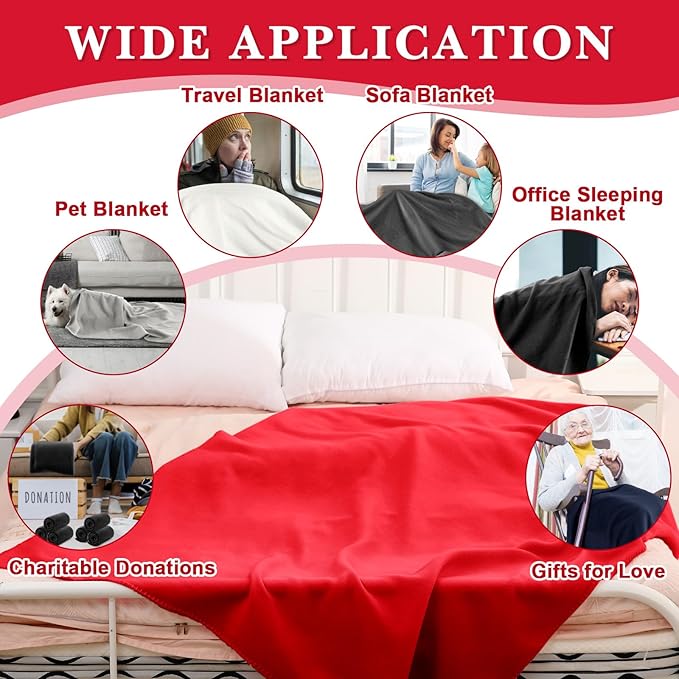 Newwiee 24 Pcs Fleece Throw Blankets Bulk 50'' x 60'' Oeko-tex Standard 100 Certified Spring Outdoor Wedding Guest Blankets Lightweight for Sleepover Donation Lap Pet Sofa Home (Trendy Colors)
