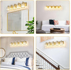 5-Lights Brushed Brass Bathroom Light Fixture Gold Vanity Lights Modern Crystal Bathroom Vanity Lighting Over Mirror Wall Sconce with K9 Crystal Shade E26 Base for Living Room, Bedroom Wall Lamp