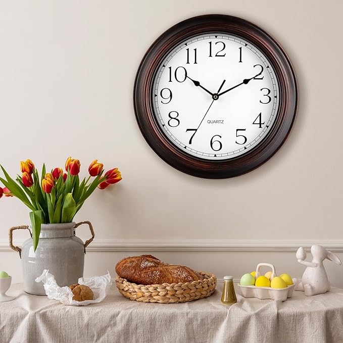 Wall Clocks Battery Operated Silent Non-Ticking Wall Clock 8.5 Inch Small Vintage Retro Rustic Style Decorative for Kitchen Living Room Home Office (Bronze)
