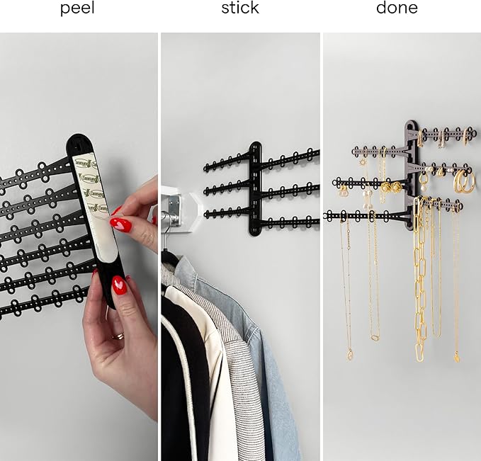 6-Tier Wall Jewelry Organizer Wall Mounted Jewelry Organizer Necklace Holder Wall Mount Hanging Necklace Organizer Jewelry Hanger Hanging Earring Holder Organizer Display (Black)