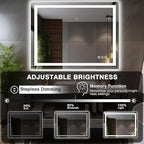 44"x36" LED Light Mirror for Bathroom (Front and Backlit), Anti-Fog Bathroom Vanity Mirror, Stepless Dimmable Lighted Mirror, Tempered Glass, Memory (Horizontal/Vertical)