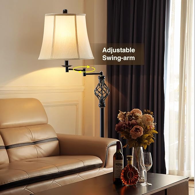 GyroVu Color Temperature Adjustable Floor lamp, Traditional 350° Adjustable Swing Arm Floor Lamp Vintage Pole lamp Farmhouse Lamp for Living Rooms & Offices, Rustic Standing Lamp for Bedroom Reading