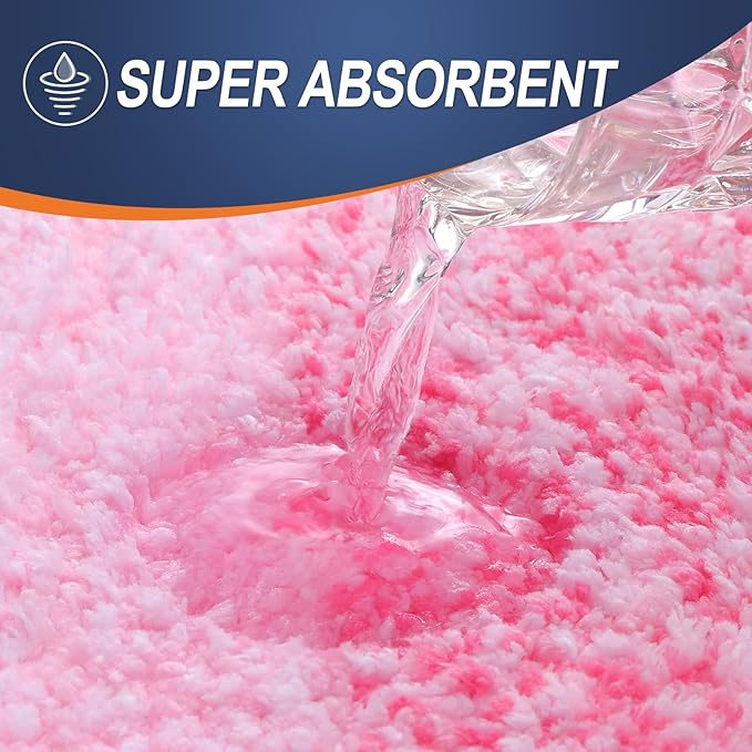 OLANLY Bathroom Rug Set 2 Piece, Soft Absorbent Microfiber Bath Mats and U-Shaped Contour Toilet Rug, Non-Slip, Machine Wash Dry, Plush Shaggy Bath Mats for Bathroom (30"x20"+24"x20", Pink)