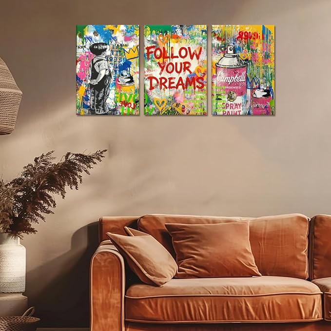 Novatique Banksy Canvas Wall Art Street Graffiti Wall Art Abdtract Painting Street Art Pictures Prints Colorful Posters Graffiti Art Home Decor for Bedroom Living Room,12" x 16" x 3Pcs