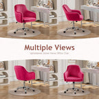 Warmiehomy Velvet Desk Chair for Home Office, Modern Adjustable Swivel Task Chair, Women Vanity Chairs with Arm Rest for Bedroom Dressing Room, Barbie Pink
