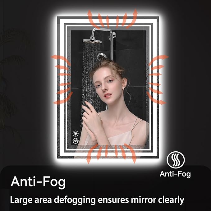 24“ x 36” LED Mirror for Bathroom Front and Backlit Anti-Fog Dimmable 3 Colors LED Bathroom Mirror with Lights Memory Function Smart Mirror Wall Mounted Horizontal/Vertical ETL Listed
