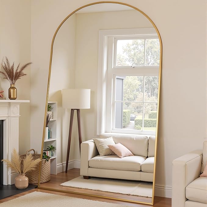 Full Length Mirror, 81"x41" Arched Full Body Mirror, Oversized Floor Mirrors, Leaning Free Standing Mirrors, Hanging Mounted Large Mirrors for Bedroom Dressing Room, Cloakroom, Gold