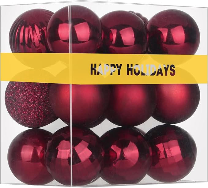 Maroon 2.5" Christmas Balls Christmas Tree Decoration Ornaments Shatterproof Hanging Balls for Birthday Halloween Holiday Wedding Decorations Set of 18pcs