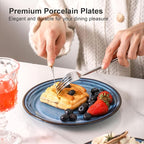 HASENSE Dessert Plates Set of 4, 8 Inch Porcelain Salad Dinner Plates Set for Kitchen, Flat Serving Dishes for Appetizer, Pasta, Side Dish, Snack, Microwave and Dishwasher Safe, Blue