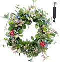 Solar Spring Wreath for Front Door 24inch Pre-lit 50LED Spring Summer Decorations Artificial Wreath Colorful Daisy for Outside Home Decor Festival Farmhouse Decor(2408)