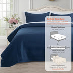 KASENTEX Oversized Queen Quilt Set 102"x106" – Soft Washed 3-Layer Lightweight Bedspread, Minimalist Nordic Design, All-Season Spring & Summer Quilt Set (1 Quilt + 2 Pillow Shams),Dress Dark Blue