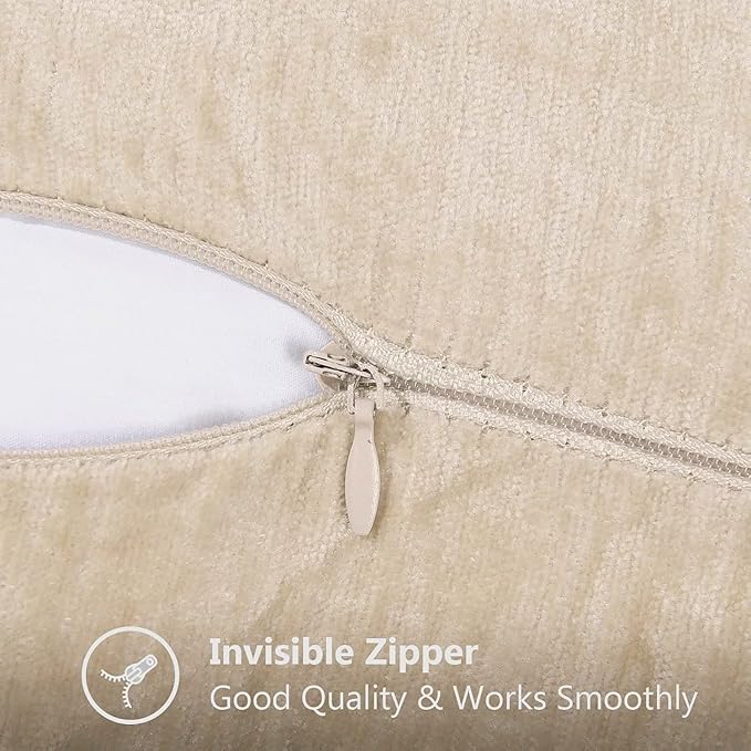 decorUhome Spring Chenille Soft Cozy Throw Pillow Covers 26x26 Set of 2, Modern Farmhouse Boho Velvet Decorative Euro Sham Pillow Cases with Stitched Edge for Couch Sofa Bed Home Decor, Beige