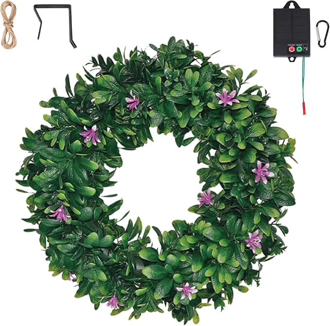 Solar Spring Wreath for Front Door Pre-lit 16inch 30LED Wreaths Spring Summer Decor for Outside Aftificial Purple Flower Wreaths Home Decorations Wreath for Door Festival Decor