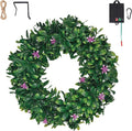 Solar Spring Wreath for Front Door Pre-lit 16inch 30LED Wreaths Spring Summer Decor for Outside Aftificial Purple Flower Wreaths Home Decorations Wreath for Door Festival Decor