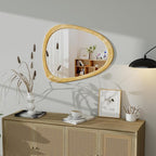 22.5" x 17.5" Irregular Wall Mirror, Natural Wooden Framed Asymmetrical Wall Mirror for Living Room Bedroom Bathroom Entryway, Modern Decorative Hanging Hook