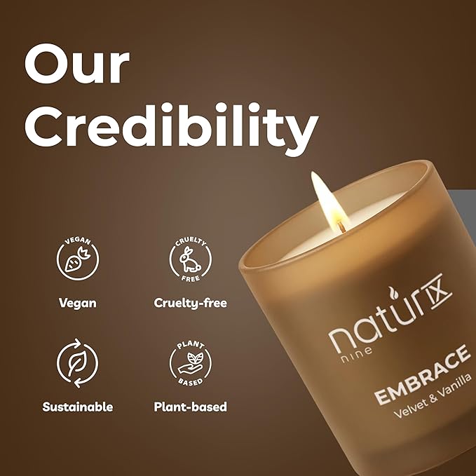 Natur IX Embrace Scented Candles for Home | Velvet & Vanilla | Natural Non Toxic Soy Candles with Essential Oils | 50 H Long Burning