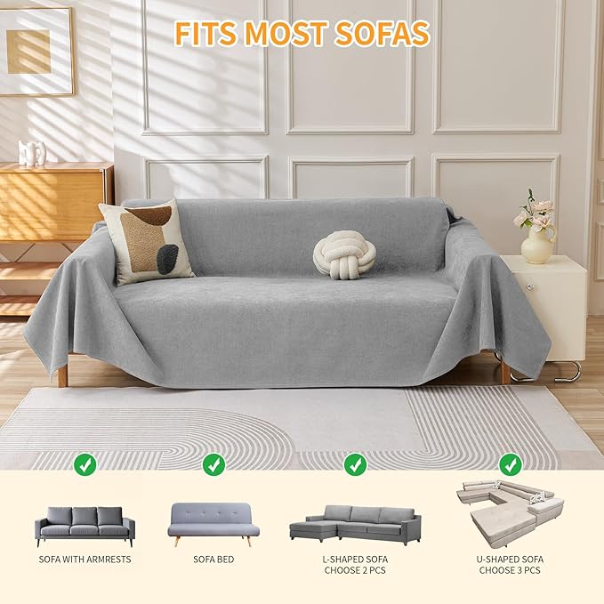Deep Dream Cat-Scratch Resistant Couch Cover, Waterproof Sofa Cover for 3 Cushion Couch Washable,Pet Friendly Couch Protectors Anti Slip Thickened Sofa Slipcovers for Dogs Pets, 71" x 134",Light Grey