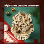 Adult 3D Wooden Christmas Music Box Assembly Kit DIY Wind-Up Mechanical Model Carousel Set Desktop Toy Birthday Gift Decorative Item Suitable for Teens 14+