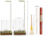 Bamboo-Wood Incense Holder for Sticks, Anti-Ash Flying Burner with 40 Incense Sticks & Removable Glass Ash Catcher, Home Decor for Meditation Yoga Spa (2)