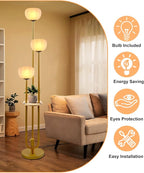 Lightdot Gold Floor Lamp with Table, Modern Dimmable Floor Lamps with Pumpkin Lampshade, 3000K Warm White Bulbs Included, 3-Light Tall Standing Lamp for Living Room/Bedroom/Sofa Beside/Corner Decor