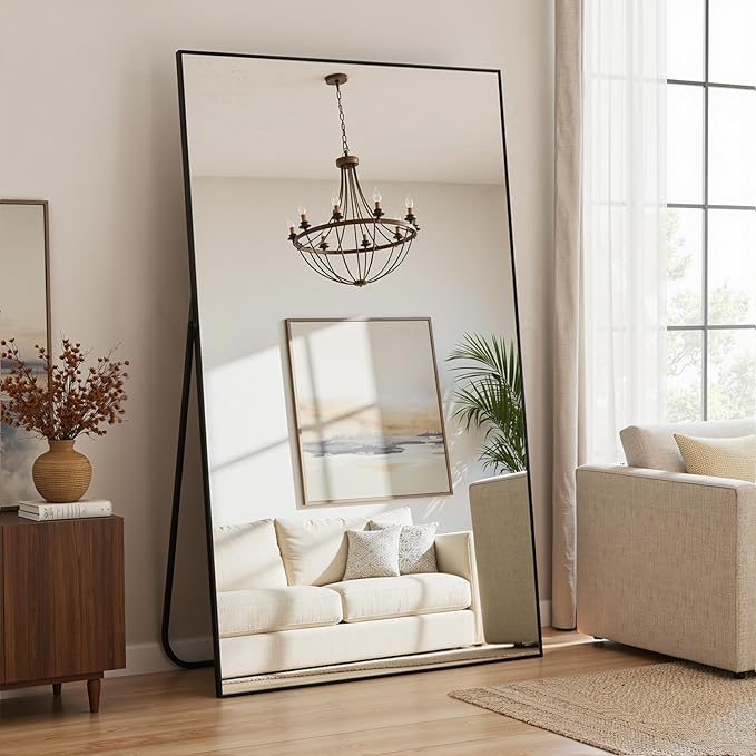 Full Length Mirror, 72"x44" Full Body Mirror, Oversized Floor Mirrors, Leaning Free Standing Mirrors, Hanging Mounted Large Mirrors for Bedroom Dressing Room, Cloakroom, Black