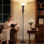 Luvkczc Vintage Floor Lamp with Nightlight, 70" Rustic Standing Lamp with Glass Shade, Victorian Style Tall Lamp Decor for Living Room Bedroom Study Home Office Corner (Bulb Included)