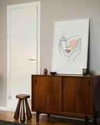 Aesthetic Face Wall Art Hands on Cheeks Continuous Line Drawing Abstract Pink Shapes 24x36 Inch Oak Wood White Framed Modern Portrait for Bedroom Vanity