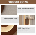 LED Sandstone Wall Decor, 3D Wall Art Sculpture, Simulated Green Plants, Glass Vase & Rabbit Statue, Remote Control 3 Color Light, for Living Room, Bedroom, Hallway(Light Coffee,47.2 * 23.6in)