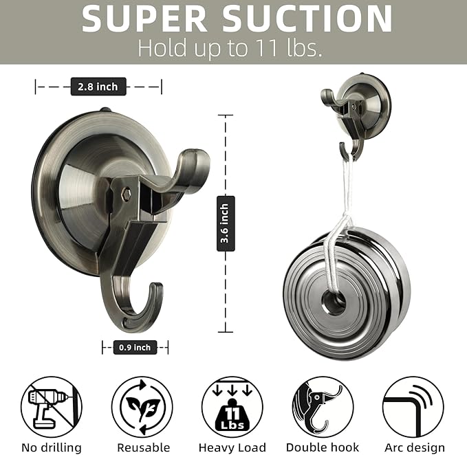Antimbee Vintage Copper Suction Hooks - 10 Pack Reusable Hangers with Ultra-Thin Adhesive Disc for Smooth/Uneven Surfaces, Removable Large Suction Cups for Bathroom, Glass, Door, Windows, Kitchen