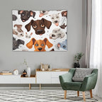 VUMIVI Cartoon Dog Head Tapestry Adorable Pets Humorous Style Abstract Art Illustration Tapestry Wall Hanging for Living Room Bedroom Dorm Classroom Aesthetic Decor W40xL30in