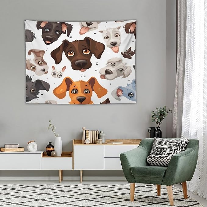 VUMIVI Cartoon Dog Head Tapestry Adorable Pets Humorous Style Abstract Art Illustration Tapestry Wall Hanging for Living Room Bedroom Dorm Classroom Aesthetic Decor W40xL30in