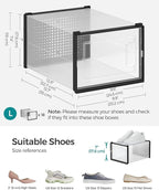 SONGMICS Shoe Boxes, Pack of 18 Shoe Storage Organizers, Stackable Clear Plastic Boxes for Closet, Sneakers, 13.7 x 9.9 x 7.4 Inches, Transparent and Black ULSP007B18