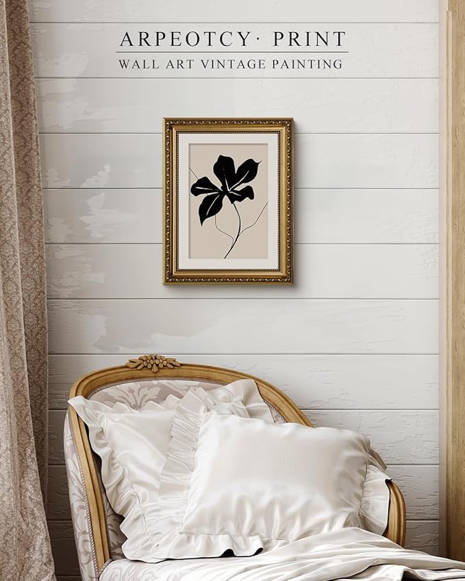 ARPEOTCY Vintage Gold Framed Wall Art Decor, 11x14 Inch Abstract Black Floral Prints, Black and White Wall Art for Living Room Bedroom, Minimalist Botanical Bathroom Decor Aesthetic