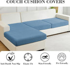 Sofa Covers Couch Covers for Sofa Pet Friendly Couch Cushion Covers Universal Sofa Covers Washable Stretch Slipcovers for Sectional Sofa (Texture Blue, 2 Seats + Chaise Cover)