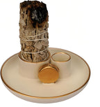 4 in 1 Incense Holder, Ceramic Incense Stick and Palo Santo Holder,Sage Holder for Burning- 4.25" Ceramic Ash Catcher Tray for Meditation and Yoga Room (White Golden)