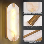 14.17in Alabaster Wall Sconces, Natural Marble Wall Light Set of Two, Modern LED Alabaster Sconces for Living Room Indoor Wall Lamps for Dining Room Stairs Bedroom,Brushed Gold