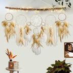 Dream Catcher Boho Macrame Wall Art - 31" Large Feather Dreamcatchers for Bedroom Moon Wall Decor by Native American for Women, Teen Girls