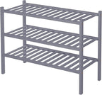 3 Tier Bamboo Shoe Rack for Closet Free Standing Wood Shoe Shelf Storage Organizer for Entryway Small Space Stackable 27"x11"x20" (Grey)