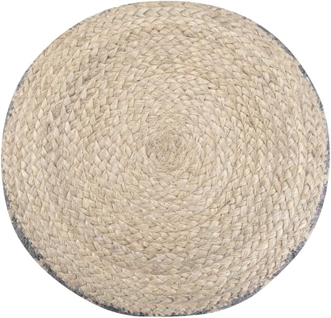 SIMPLIHOME Edgeley Round Pouf - 18 inch Wide Handwoven Jute and Cotton Ottoman in Grey and Natural, Boho-Style Footstool or Extra Seating for Living Room, Bedroom, or Kids Room, Assembled