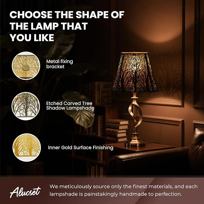 Rectangle Large Metal Lampshade Forest Etching Forest Lamp Shade Pattern Fits For Table Lamps And Floor Lamps Spider Fitter (8+6)" Top x (13.8+8)" Bottom x 11" High