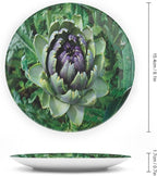Ceramic Display Plate, Artichoke Ceramic Hanging Decorative Plate, Blooming Vegetable Agriculture Nature Artwork Print, 10 Inch, Living Room Kitchen Decoration Household, Fern Green and Purple