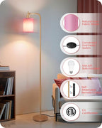 Dimmable Floor Lamp for Living Room with Remote and Foot Switch, Modern Standing, Corner Lamp,10W Bulb 3 Color Temperatures, for Bedroom, Office, Corner, ETL Listed, Gold and Pink DP19LD05