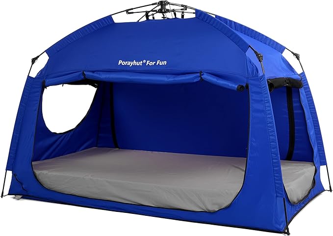 Indoor Instant Privacy Bed Tent for Sleeping,Quick Set-up Bed Canopies,Portable Bed Drapes with Large Space and 3 Doors (Blue, Twin)