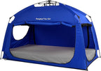 Indoor Instant Privacy Bed Tent for Sleeping,Quick Set-up Bed Canopies,Portable Bed Drapes with Large Space and 3 Doors (Blue, Twin)